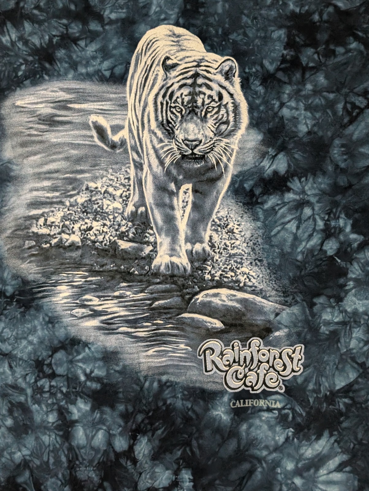 Rainforest Cafe Men’s T-shirt Vintage Blue “Prowling Tiger” XL #6216