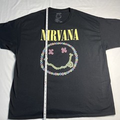 Nirvana Floral Smiley Face Logo Graphic Print Black 2022 T Shirt Mens Size 2XL