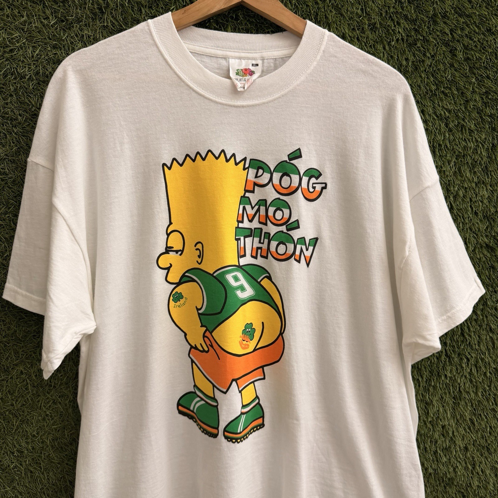 Vintage Bart Simpson Pog Mo Thon Kiss My Ass Ireland Soccer T-Shirt Mens XL 90s gallery