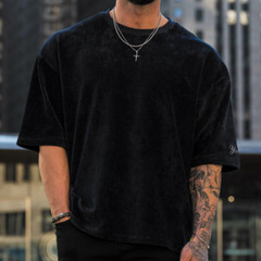 Men’s Trend Loose Solid Color Crewneck Cotton Short Sleeve T-shirt Top