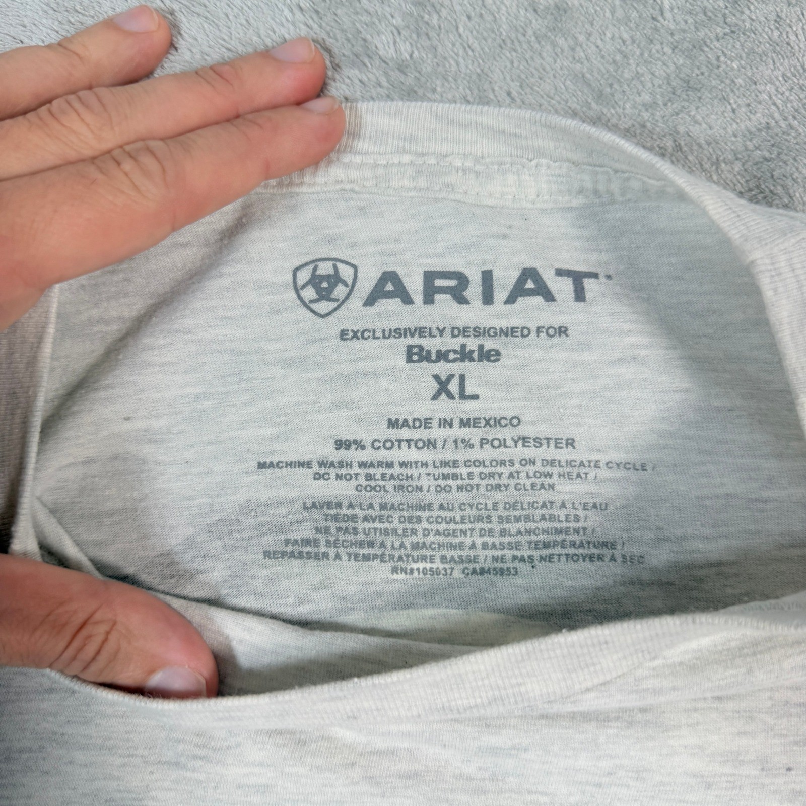 Ariat Mens XL T-Shirt Gray Short Sleeve Southwestern Graphic Buckle Exclusive gallery