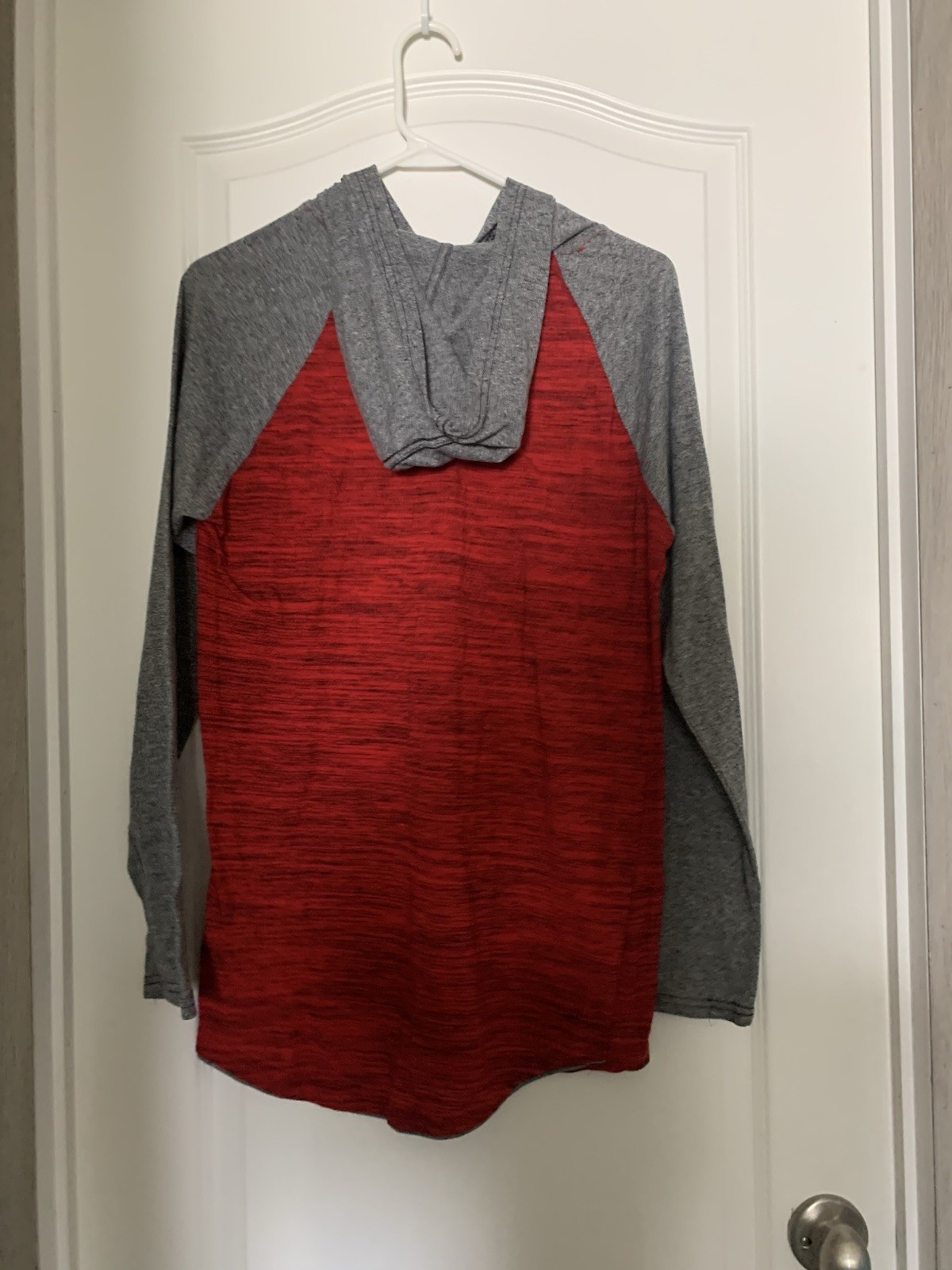 Depart West T Shirt Men's Large Red Gray Hooded Long Sleeve Pocket B33-6 gallery