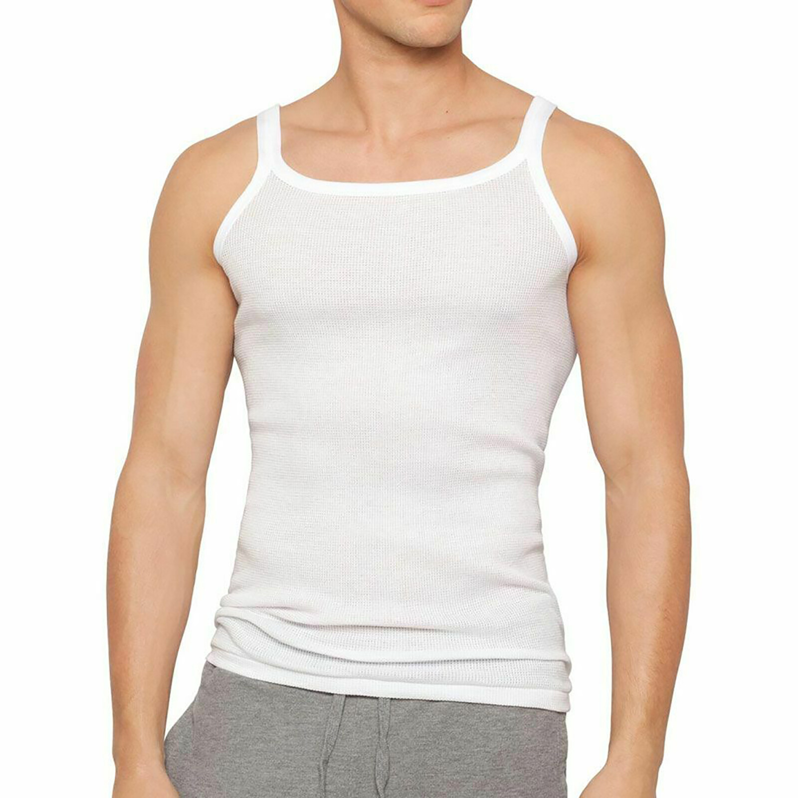 Holeproof All Seasons Waffle Knit Men White Singlet Tank Top Undergarment M19642