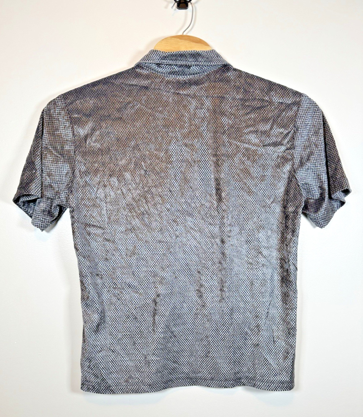 Vintage 90s Pop Icon Men Large Made in the USA Silver Textured Velour S/S Shirt gallery