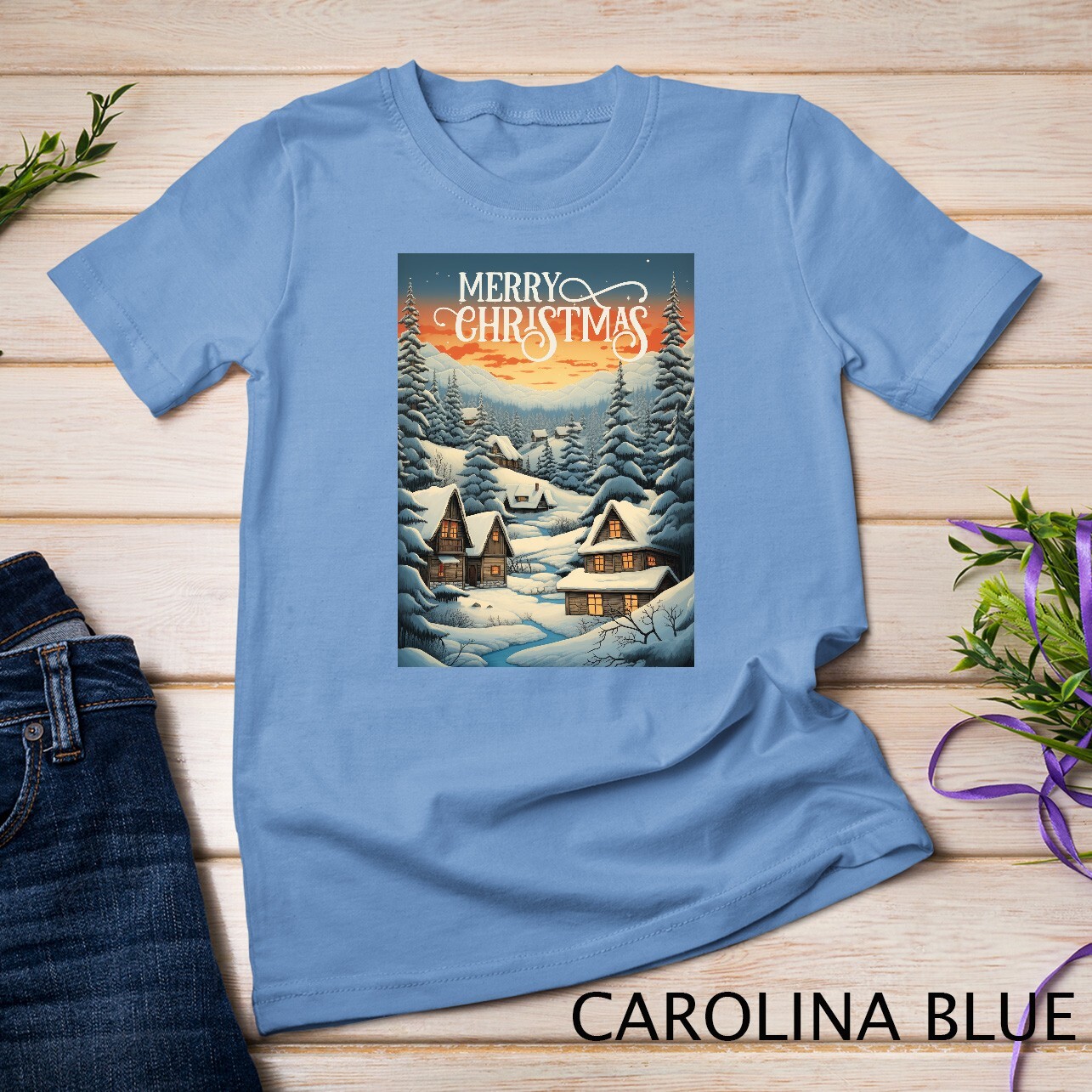 Christmas Church in the Mountains A Peaceful Scene #2 Funny Unisex T-shirt gallery