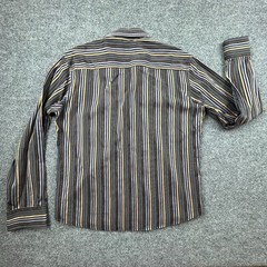 Bugatchi Uomo Shaped Fit Striped Button Down Shirt Mens L/S Paisley Trim Cuffs