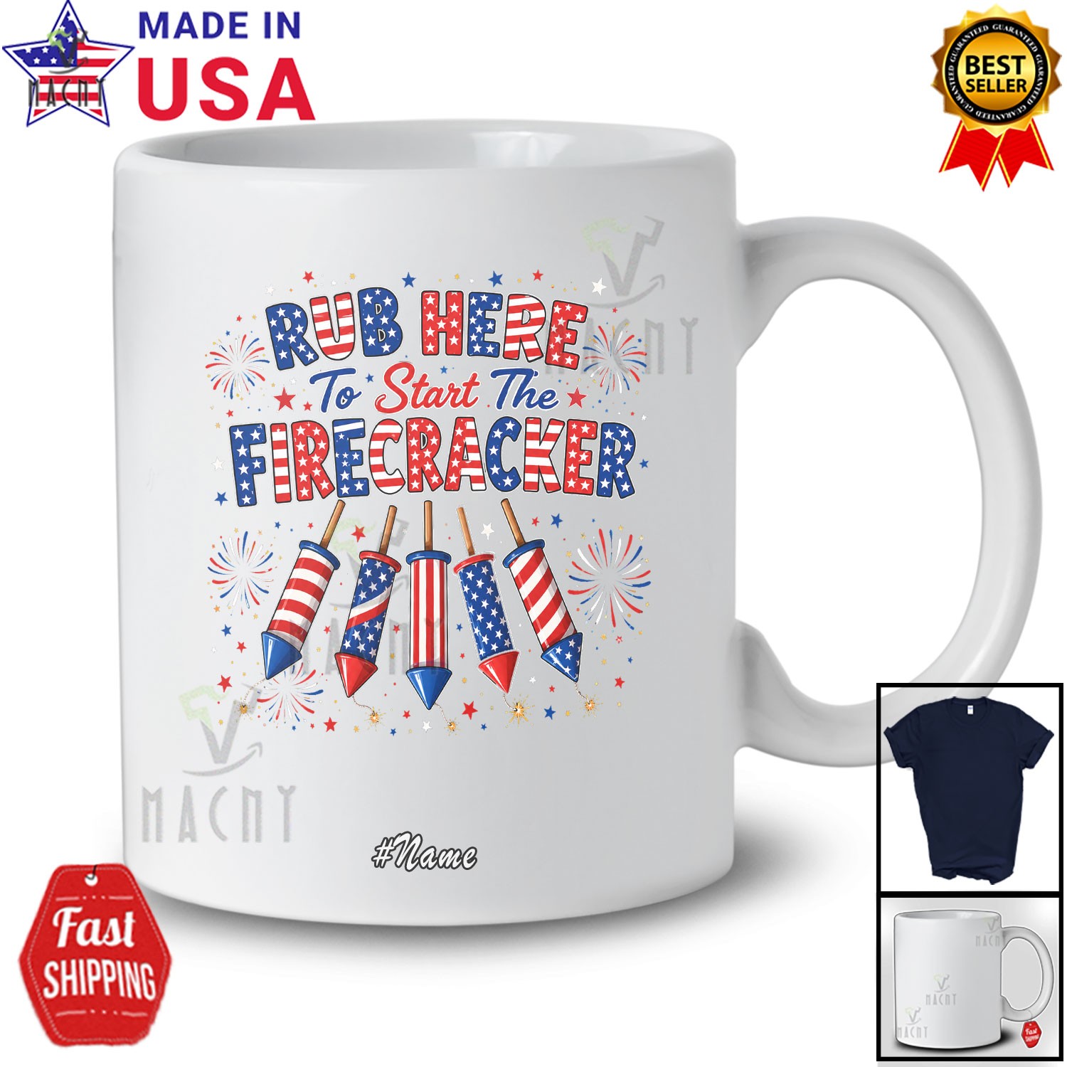 Custom Name Rub Here To Start The Firecracker; 4th Of July Adult Patriotic Shirt gallery