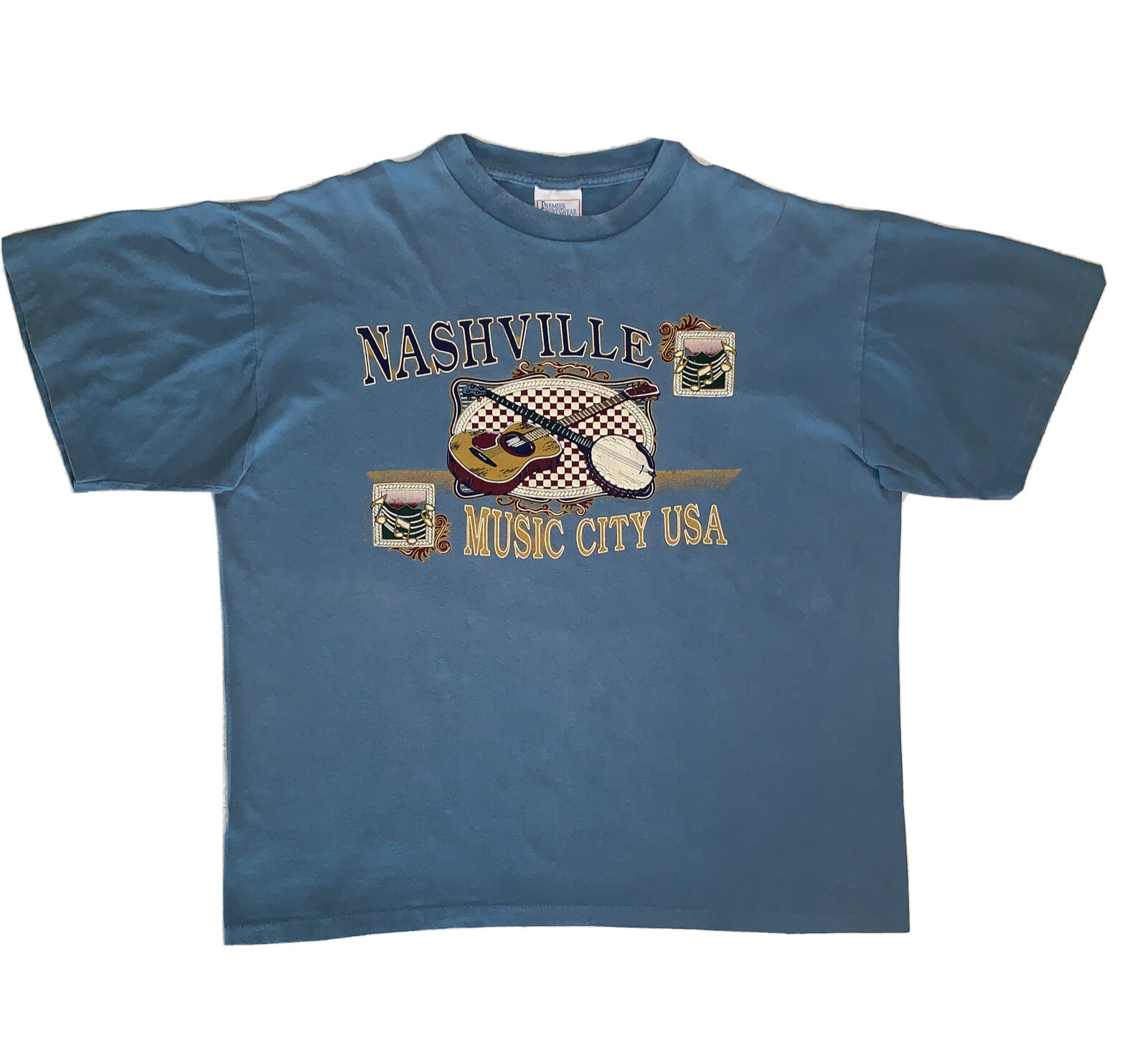 Vintage Premier Sportswear Mens XL Nashville Music City T-Shirt Preshrunk Blue
