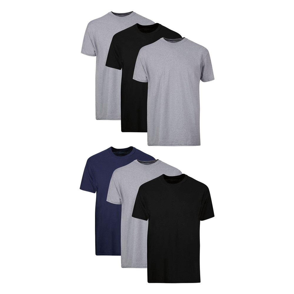 6 Pack Mens 75% Cotton,Moisture-Wicking Crew Tee Undershirts,3XL Black/Grey/Blue