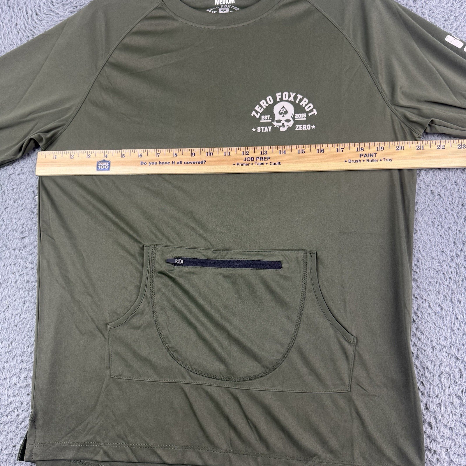 Zero Foxtrot Shirt Mens Medium Stay Zero Skull Long Sleeve Green Kangaroo Pocket gallery