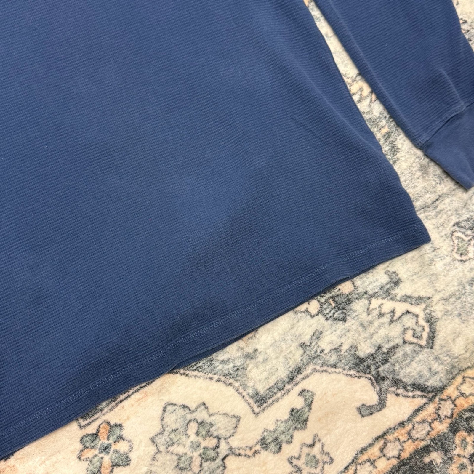 Tommy Hilfiger Vintage Style Blue Waffle Knit Long Sleeve Shirt with Brown Spell gallery