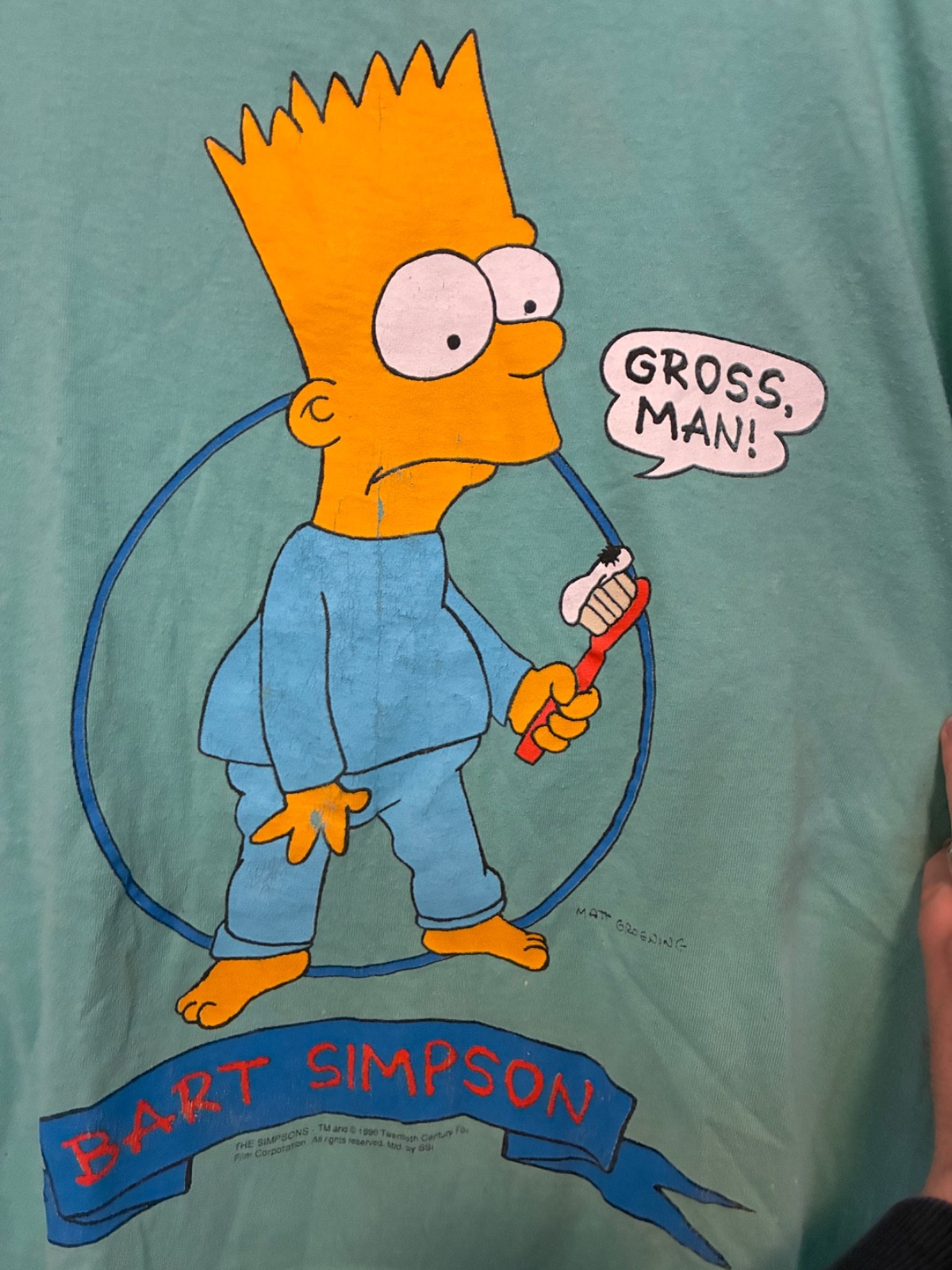 VTG Bart Simpson T Shirt 1990 Original L RARE Light Blue Single Stitch GROSS MAN gallery