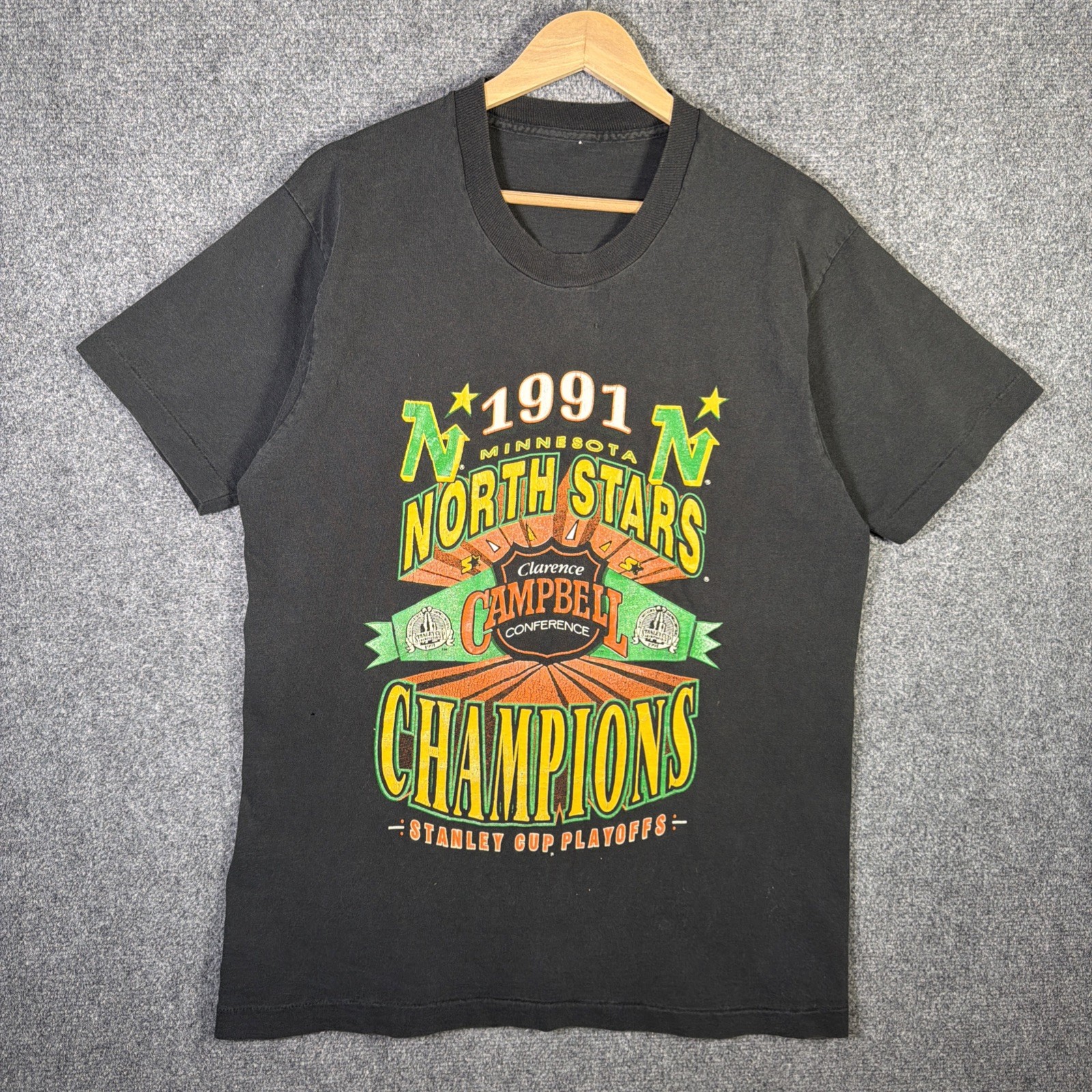 Vintage Minnesota North Stars Shirt Mens Large Black 90s 1991 Hockey NHL Sports gallery