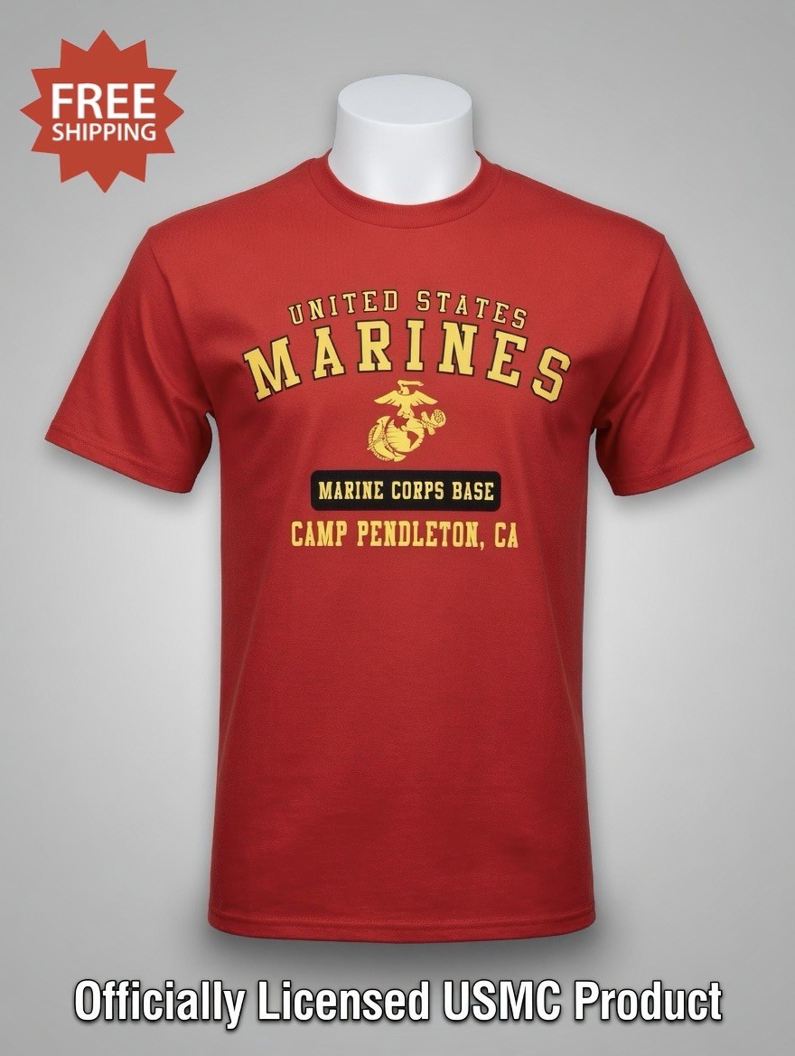 UNITED STATES MARINE CORPS “USMC BASE CAMP PENDLETON, CA”- Red T-Shirt - Sz XL gallery