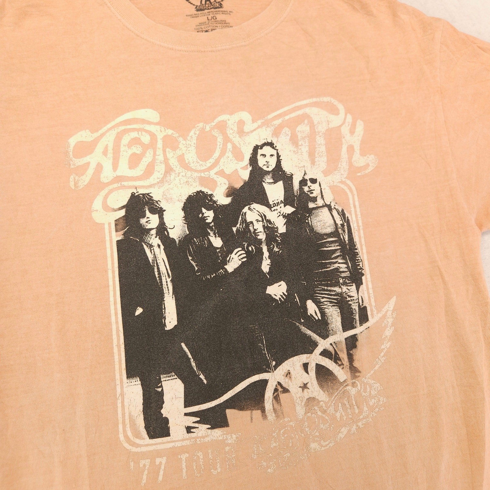 Aerosmith Band Casual Crew Neck Graphic T-Shirt Adult Mens Size Large L Tan gallery