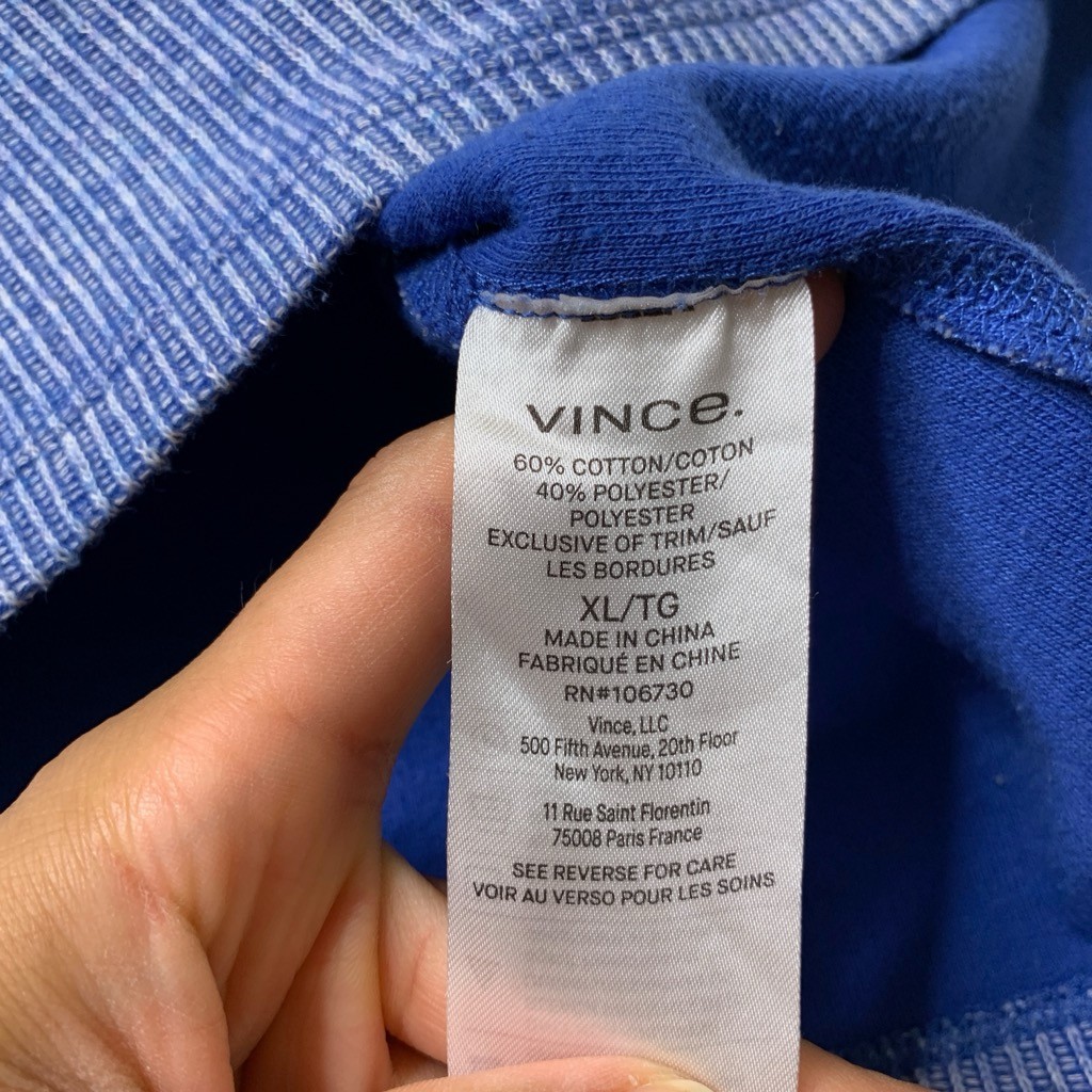 Vince Shirt Mens XL Extra Large Blue Cotton Blend Thermal Long Sleeve Crew Neck gallery