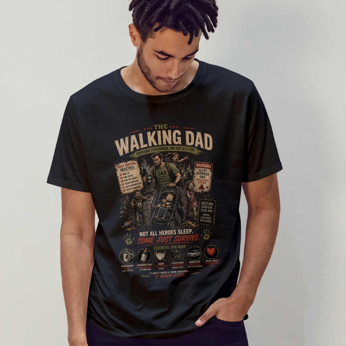 The Walking Dad Surviving Fatherhood Mens T-Shirt Zombie Parody Gift For Him gallery