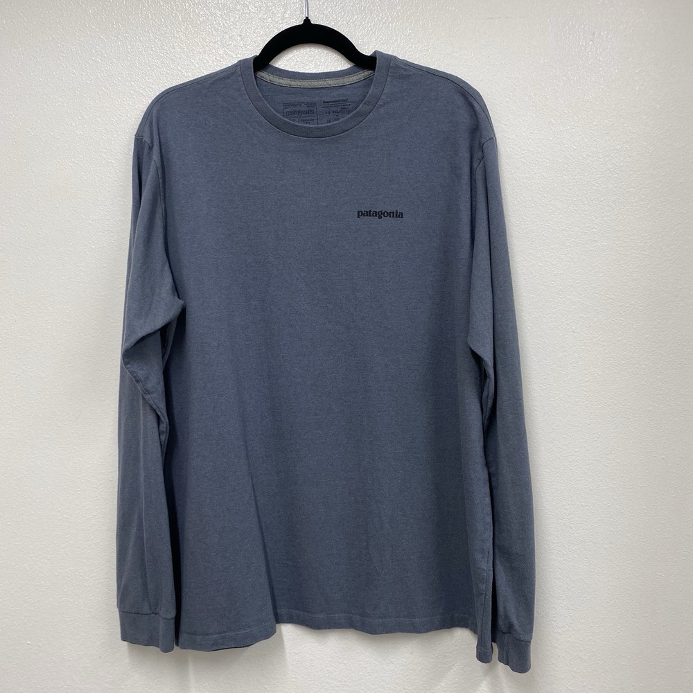 Patagonia Responsibili-Tee Blue Logo Graphic Jersey Crew L/S Tee Men XL