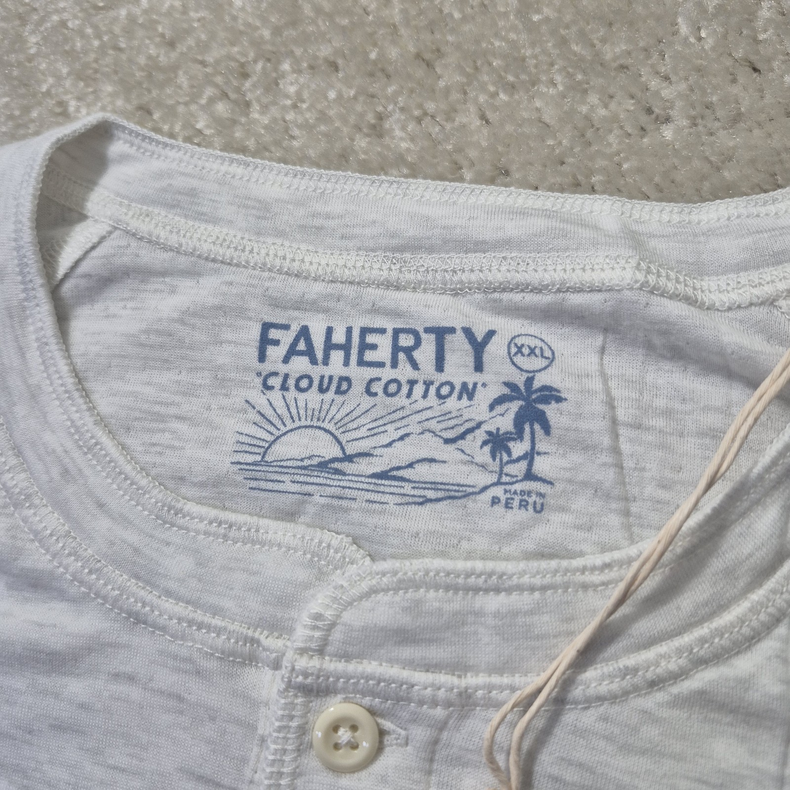 Faherty Cloud Cotton Henley Shirt Mens 2XL Beige Stretch Preppy Minimalist New gallery