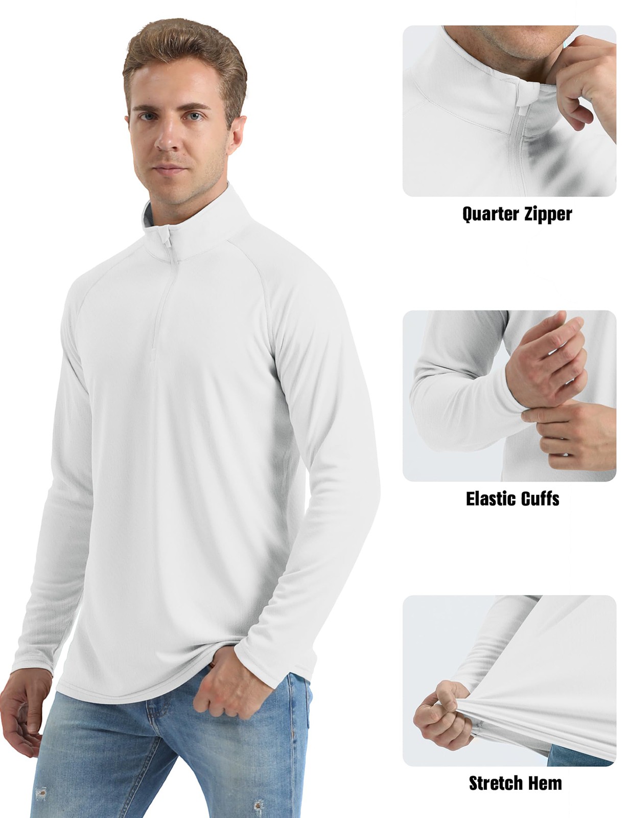 UPF50+ Long Sleeve 1/4 Zip Men's T-Shirts Sun Block UV Shirts Quick Drying Tops gallery