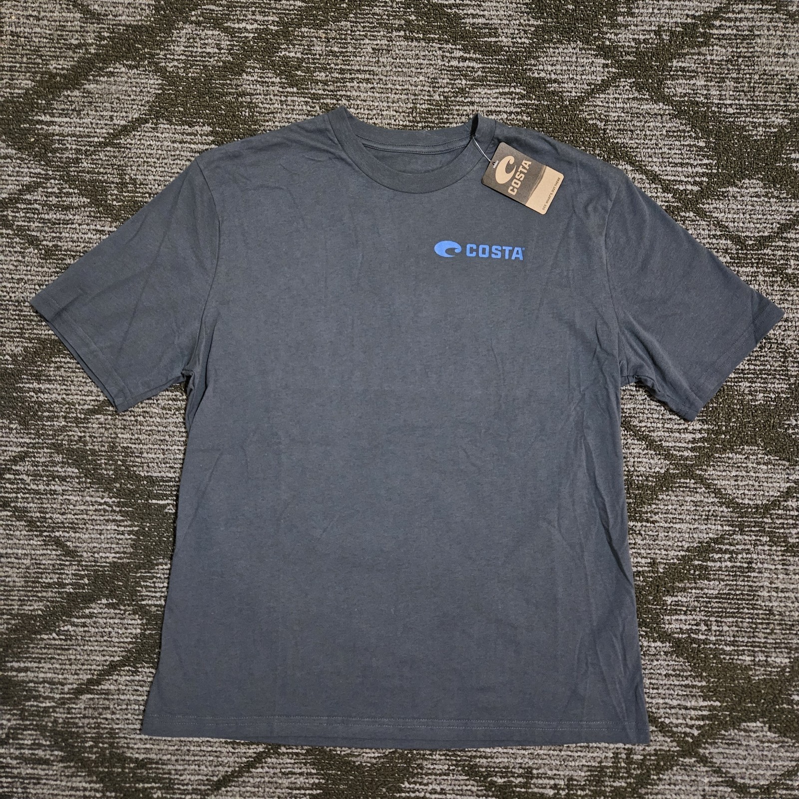 NWT Costa Mens Gray Classic Emblem Tshirt Fishing 100% Cotton Size M