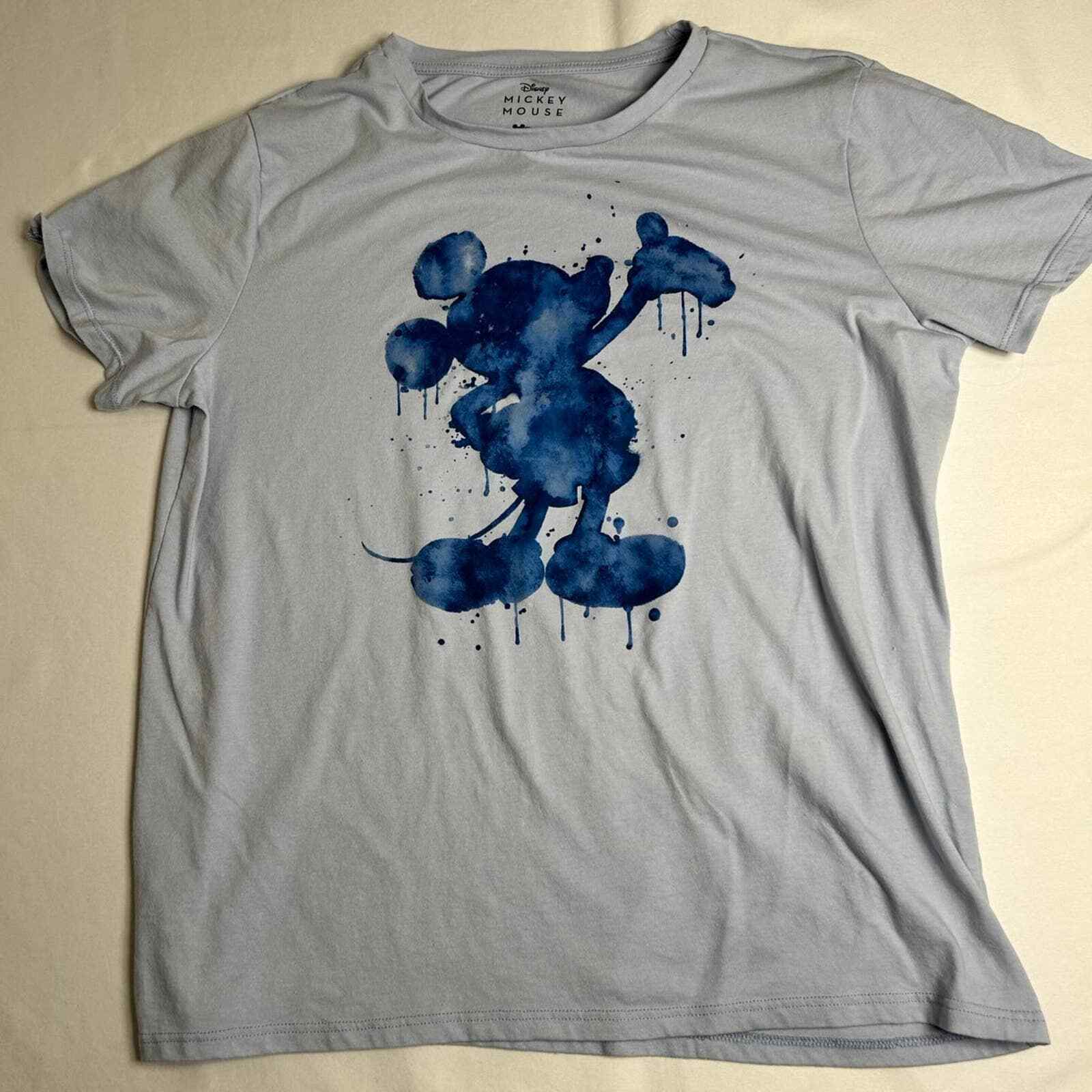 Mickey Mouse Mens L T Shirt with Blue Paint Splatter Mickey 50& Cotton 50% Poly
