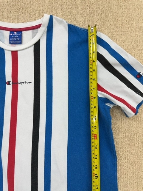 Champion Men's Multicolor Striped Short Sleeve T-Shirt L Logo Crewneck gallery