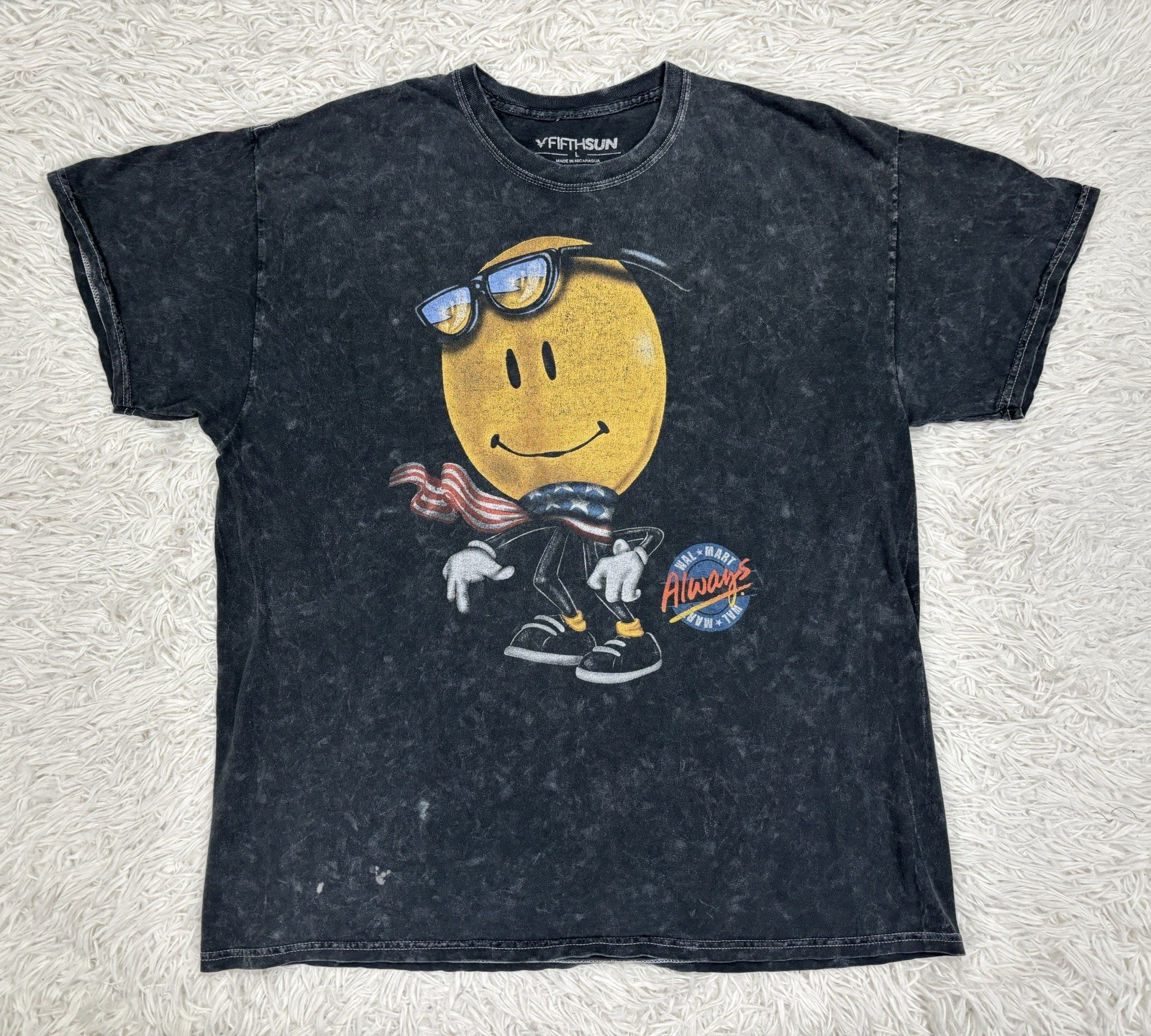 Fifth Sun Walmart Smiley Face Always Graphic T-Shirt Black Mineral Wash Large gallery