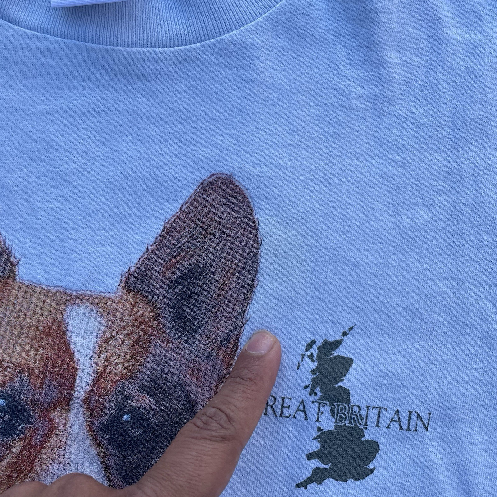 Vintage 90s RARE Corgi Great Britain Animal Dog Breed Shirt Size M Sky Blue Tee gallery