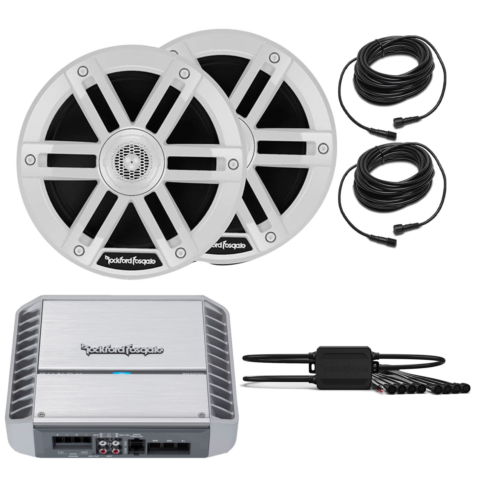 Rockford Fosgate PM300X2 Marine Amplifier with M0-65B 6.5″ Marine 2-Way System