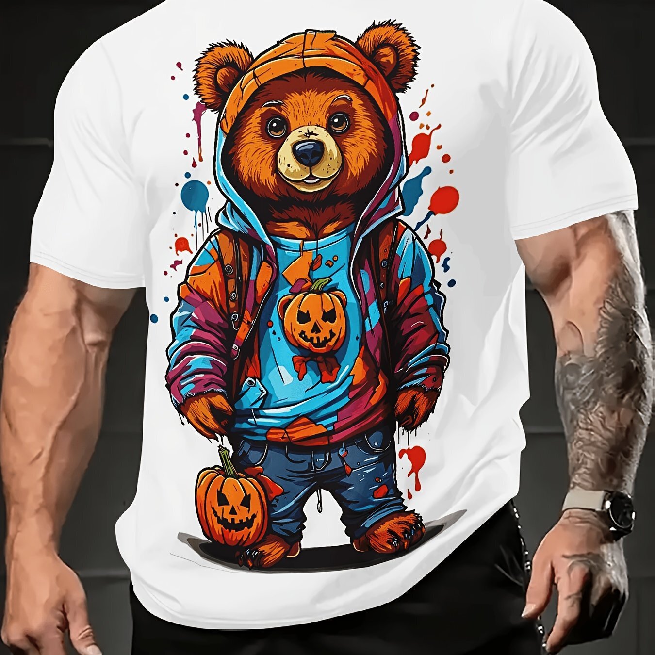 2024 Summer Trendy Men's T-shirt - Cool Bear Pattern, Soft Polyester Fiber, Roun gallery