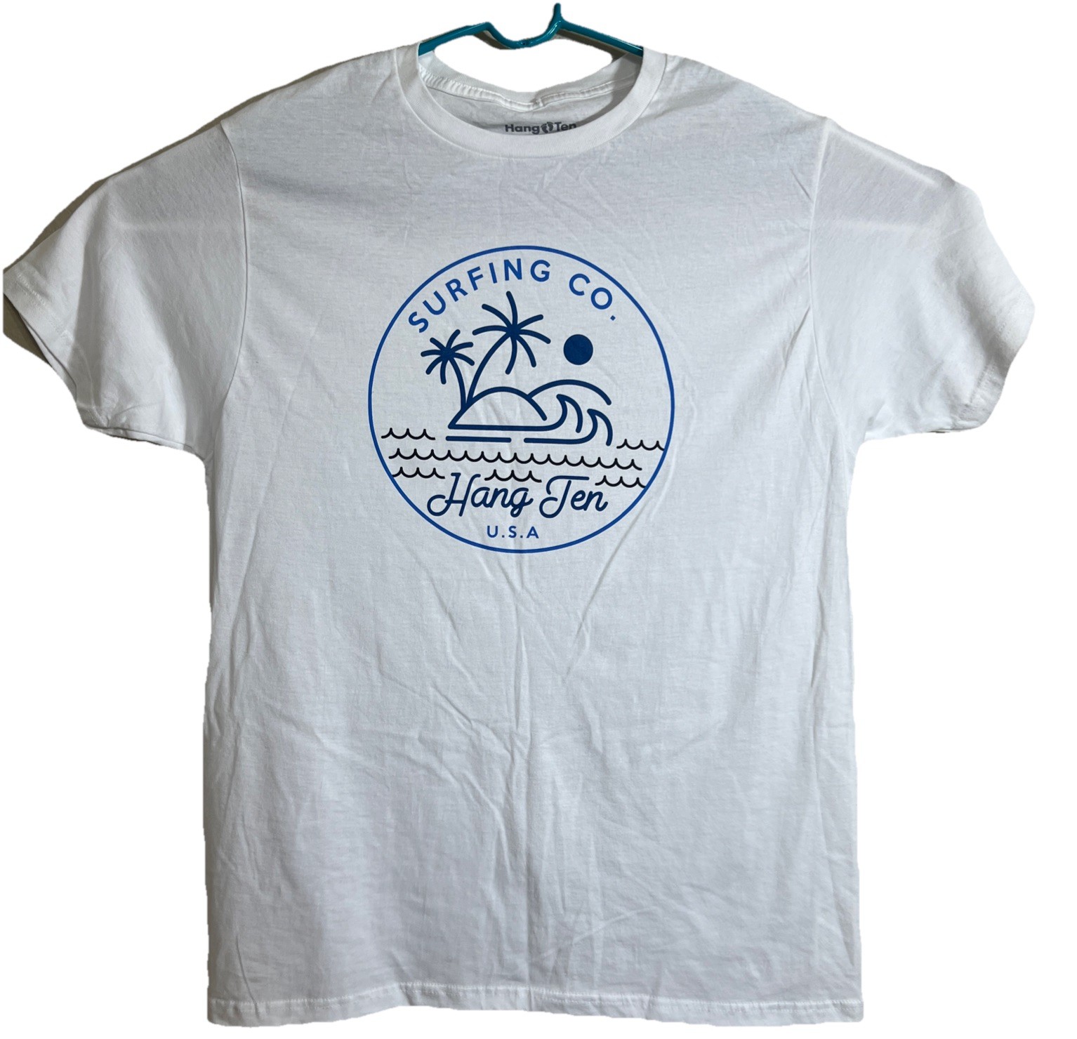 Hang Ten Surfing Co. White 100% Cotton Retro Palm Tree Logo Size Large , L gallery