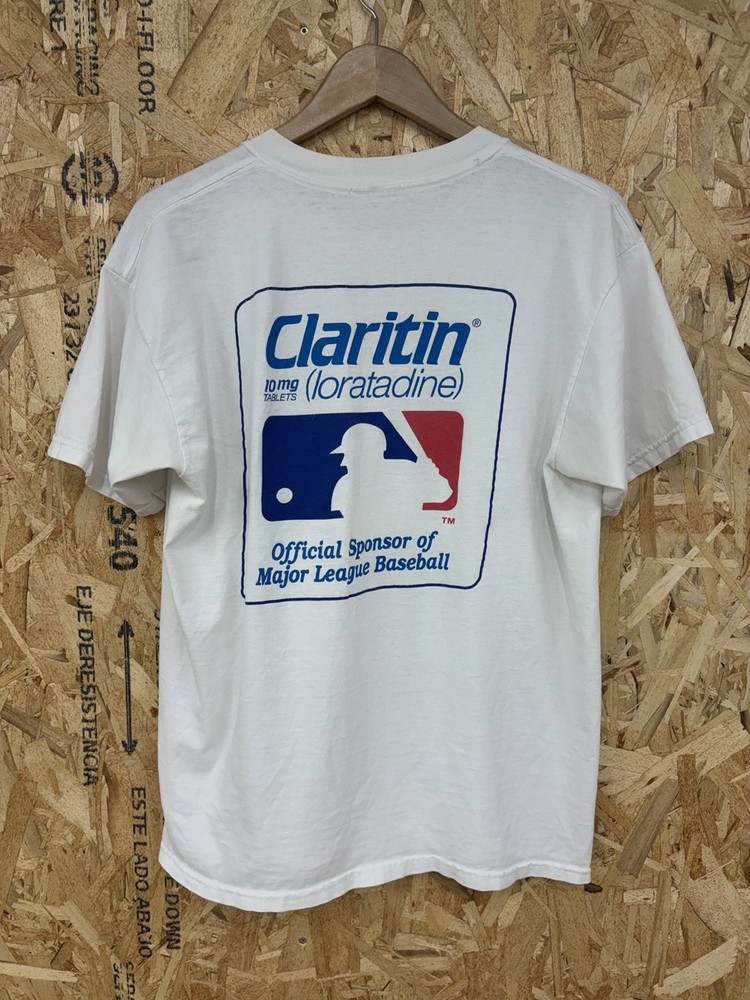 Vintage MLB Major League Baseball Claritin Official Sponsor White T Shirt L