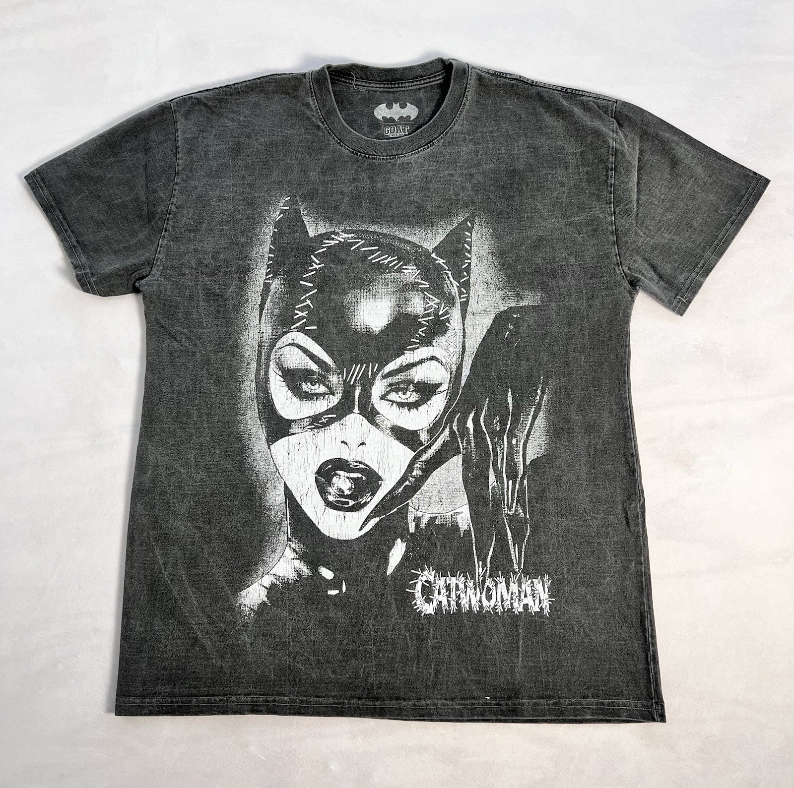 Goat Crew DC Comics Catwoman Graphic T-Shirt Men's Small Grey Mineral Wash Look gallery