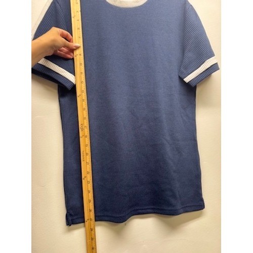 Tailored Athlete Textured Colour Blocked T-Shirt Mens S Blue White Ribbed Trim gallery
