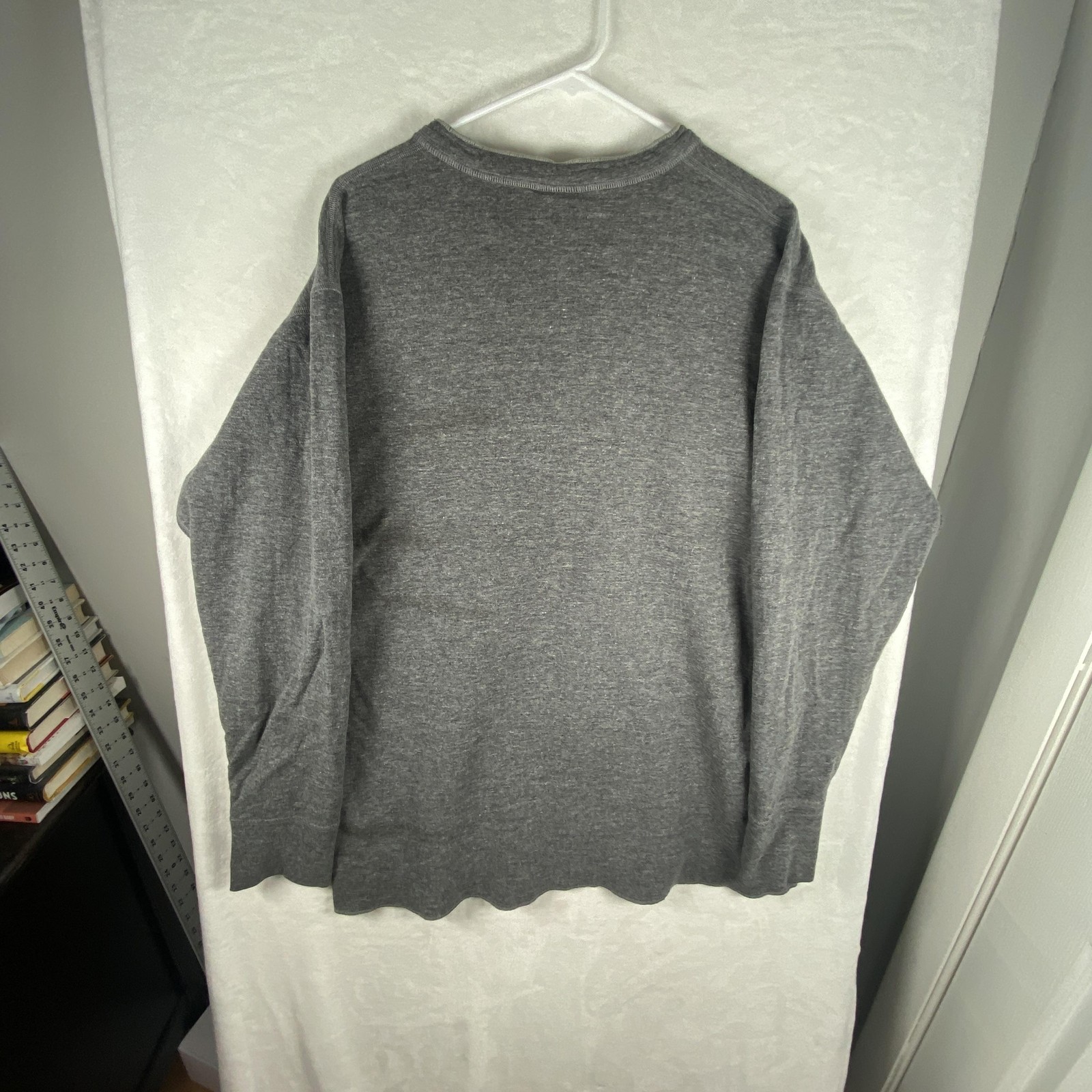 L.L. Bean Shirt Mens XL Gray Long Sleeve Henley Double Layer Lined Wool Blend gallery