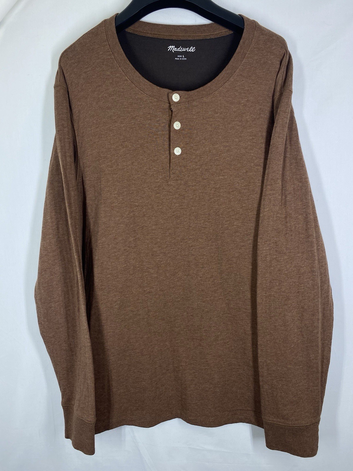 Madewell Shirt Mens Large Brown Button Henley Long Sleeve Pullover Heavy Soft US gallery