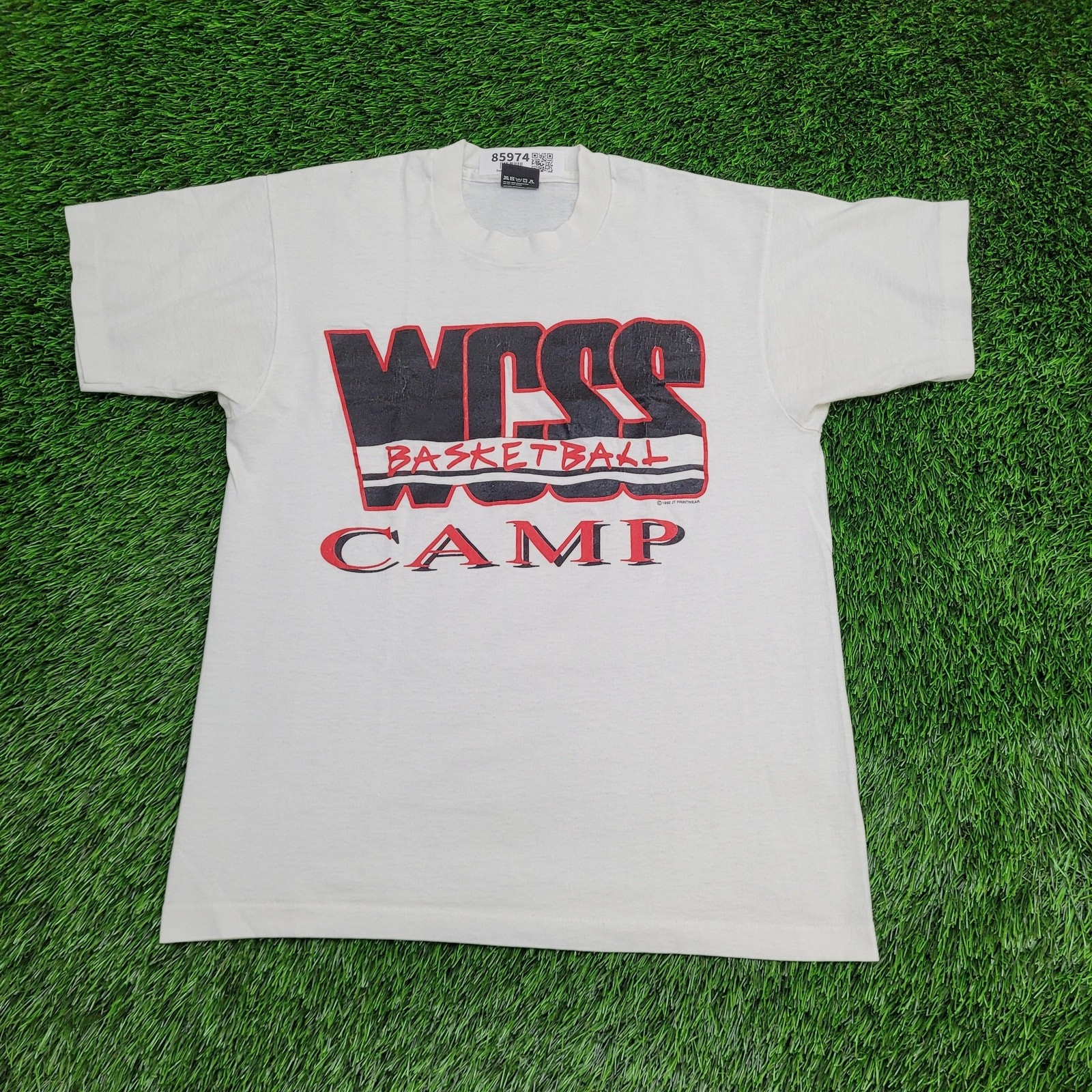 Vintage 1992 WCSS Basketball Camp Shirt Medium 19×25 White