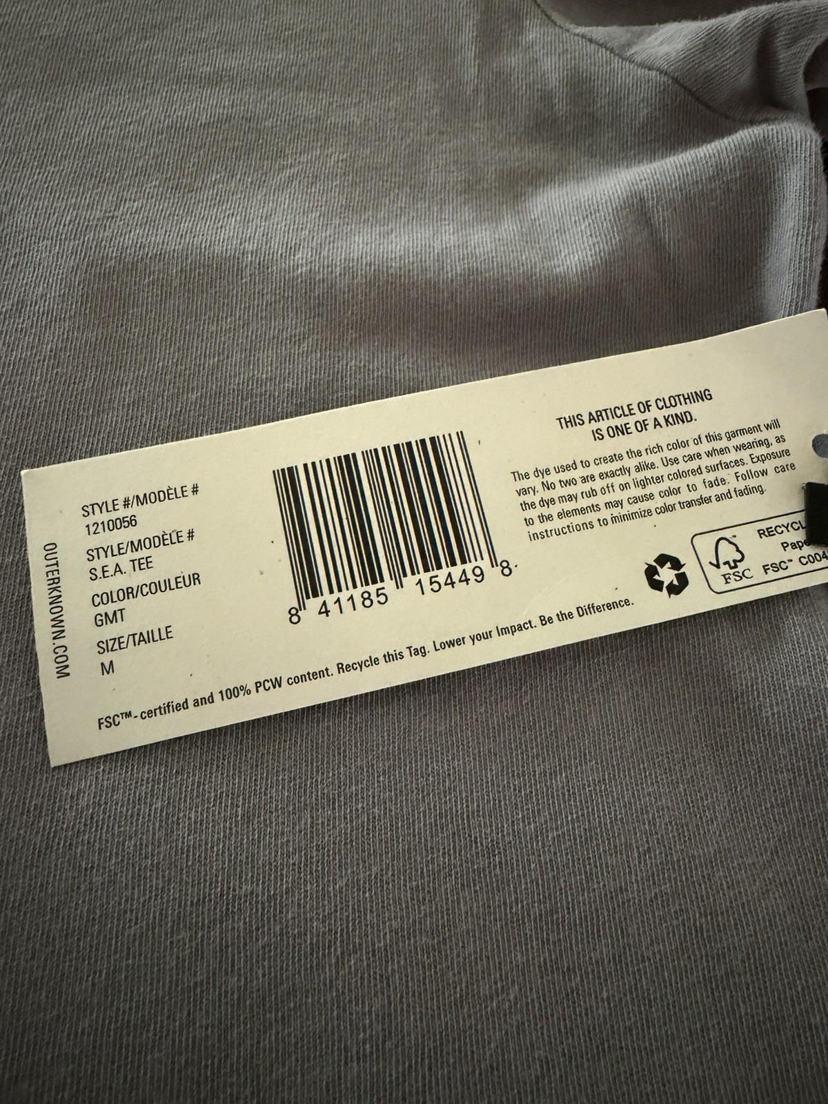 Outerknown Tee Mens Medium Grey Organic Cotton T-Shirt gallery