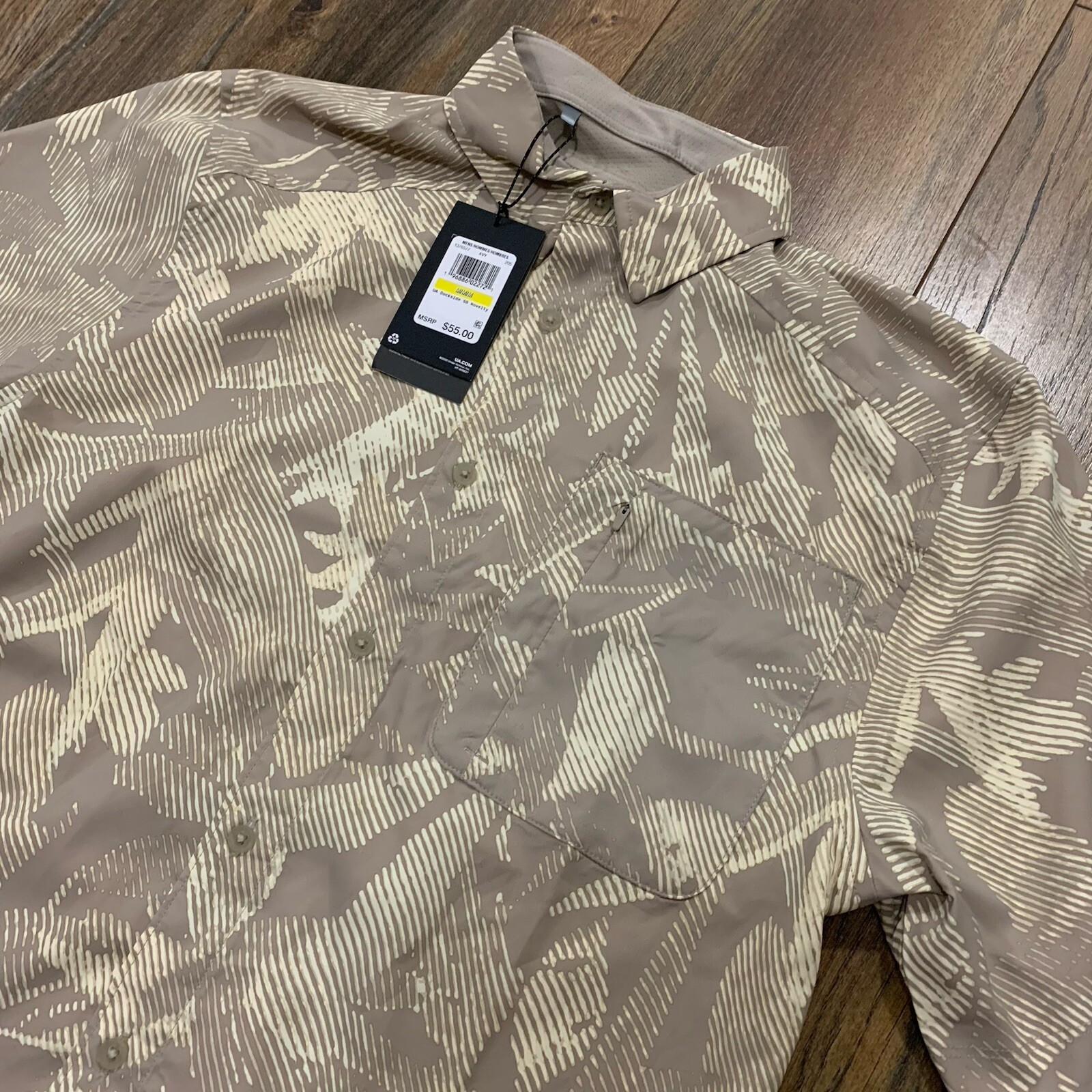 Under Armour Dockside SS Novelty UPF 30 Button Shirt Beige Sand Camo Color Sz M gallery