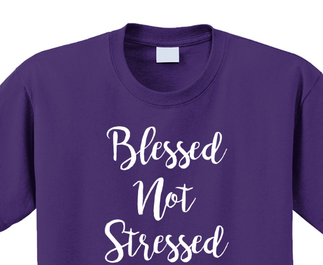 Blessed Not Stressed T-Shirt Short Sleeve Graphic Glitter Tee Unisex Apparel gallery