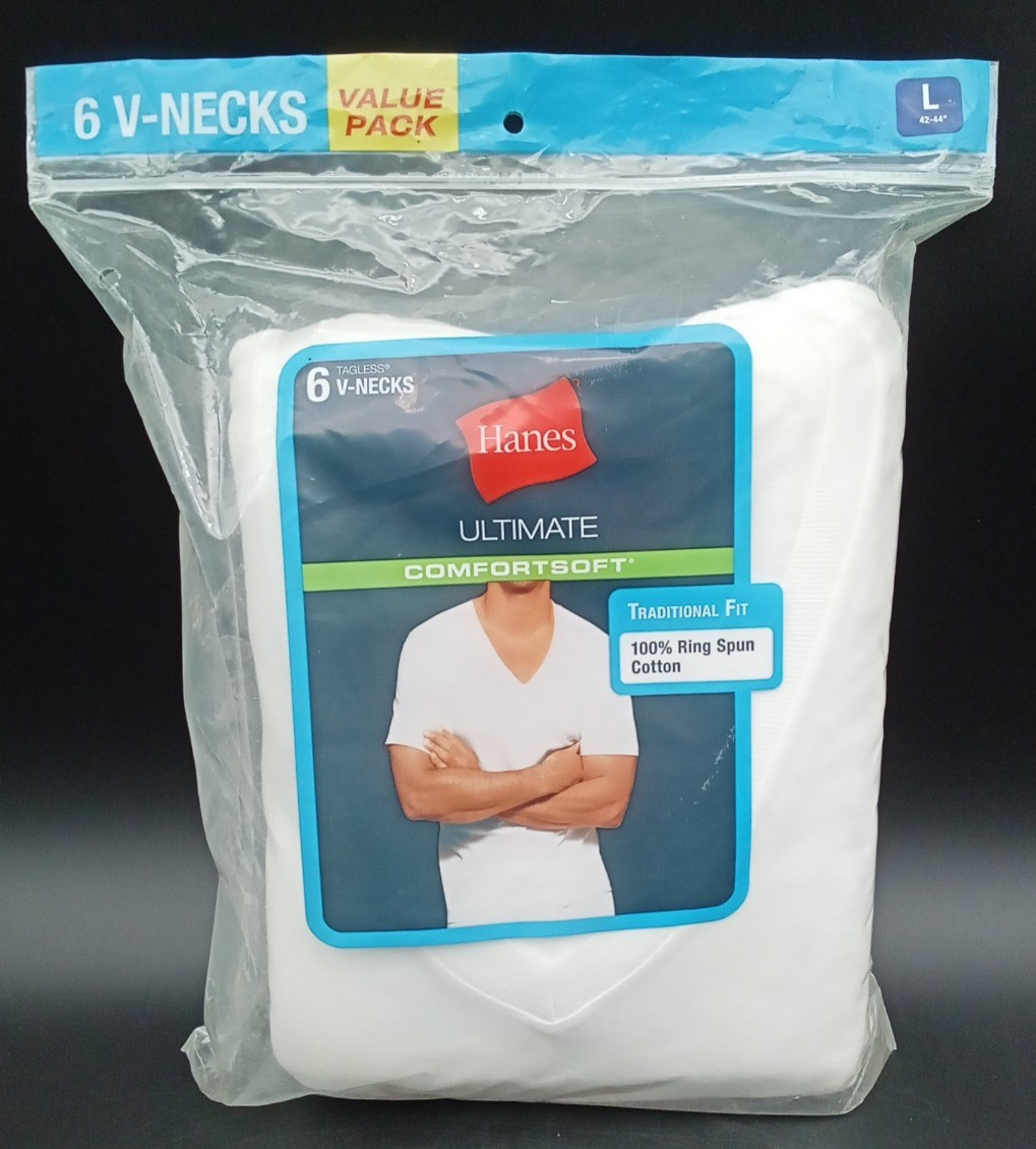 NOS Hanes ~ Ultimate Comfort Soft V Neck Tagless Shirts Mens Large 42"-44" gallery