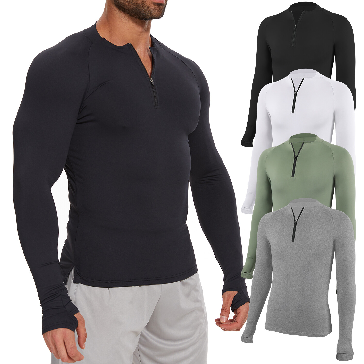 Men's Quick-Dry Active Sport Top Shirts Quarter Zip Long Sleeve Running Outdoor gallery