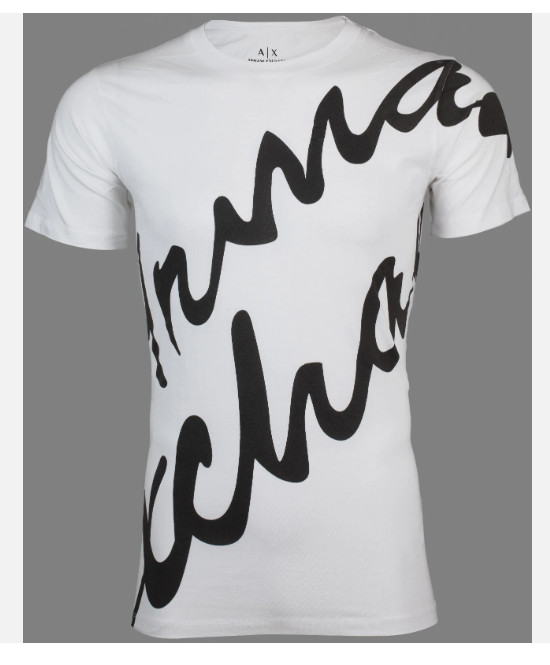 $50 ARMANI EXCHANGE White Black SCRIPT Short Sleeve Slim Fit Designer T-shirt gallery