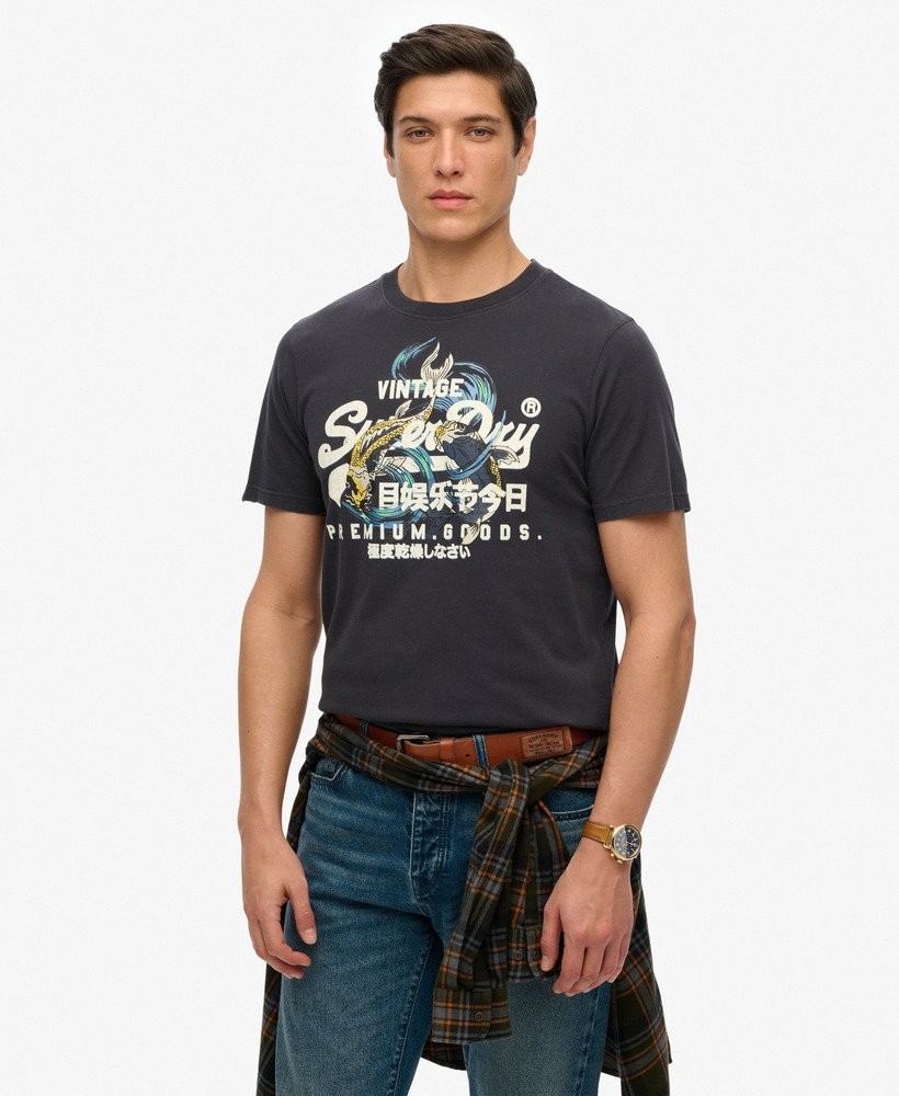 Superdry T-Shirt Short Sleeve Crew Neck Top VL Tokyo Relaxed Tee Blue Dark Grey gallery