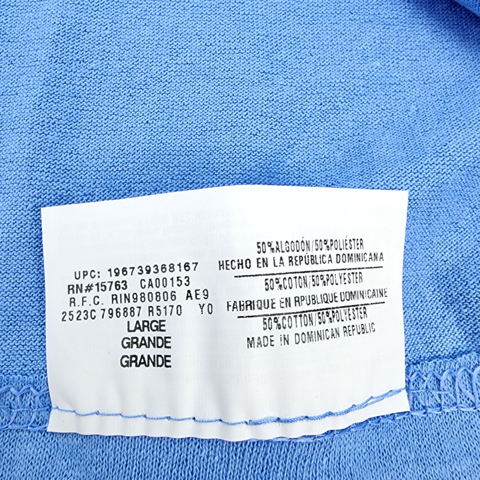 Hanes Men Large 50/50 EcoSmart Crew Neck T-Shirt Carolina Blue Comfort Blend Tee gallery