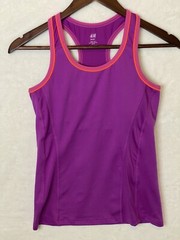 H&M Women’s SMALL Raceback Tank Top W/ Sports Bra Purple Solid Lightweight