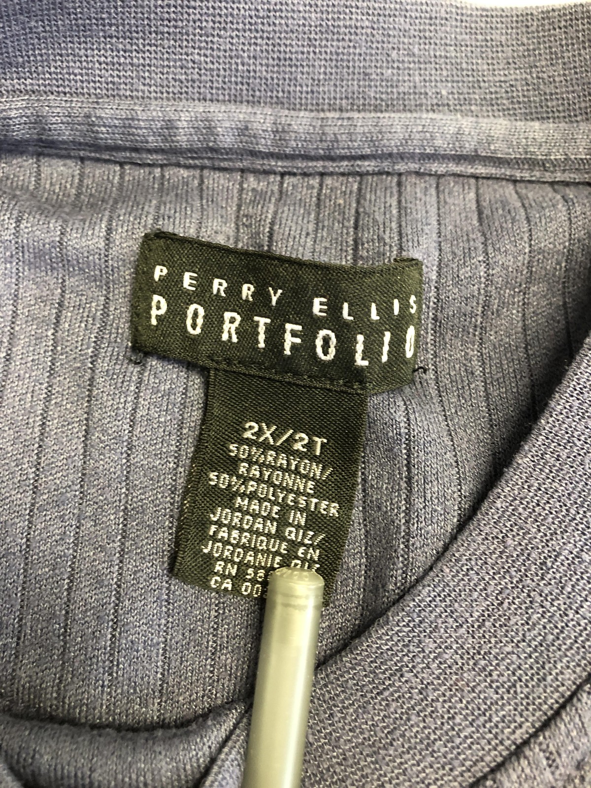 Perry Ellis Portfolio Shirt Mens 2XL Navy Ribbed Knit Crewneck Short Sleeve gallery