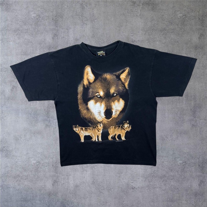 Vintage Zip It Wolf Pack Animal Nature Wildlife Graphic Black T-Shirt XXL XL
