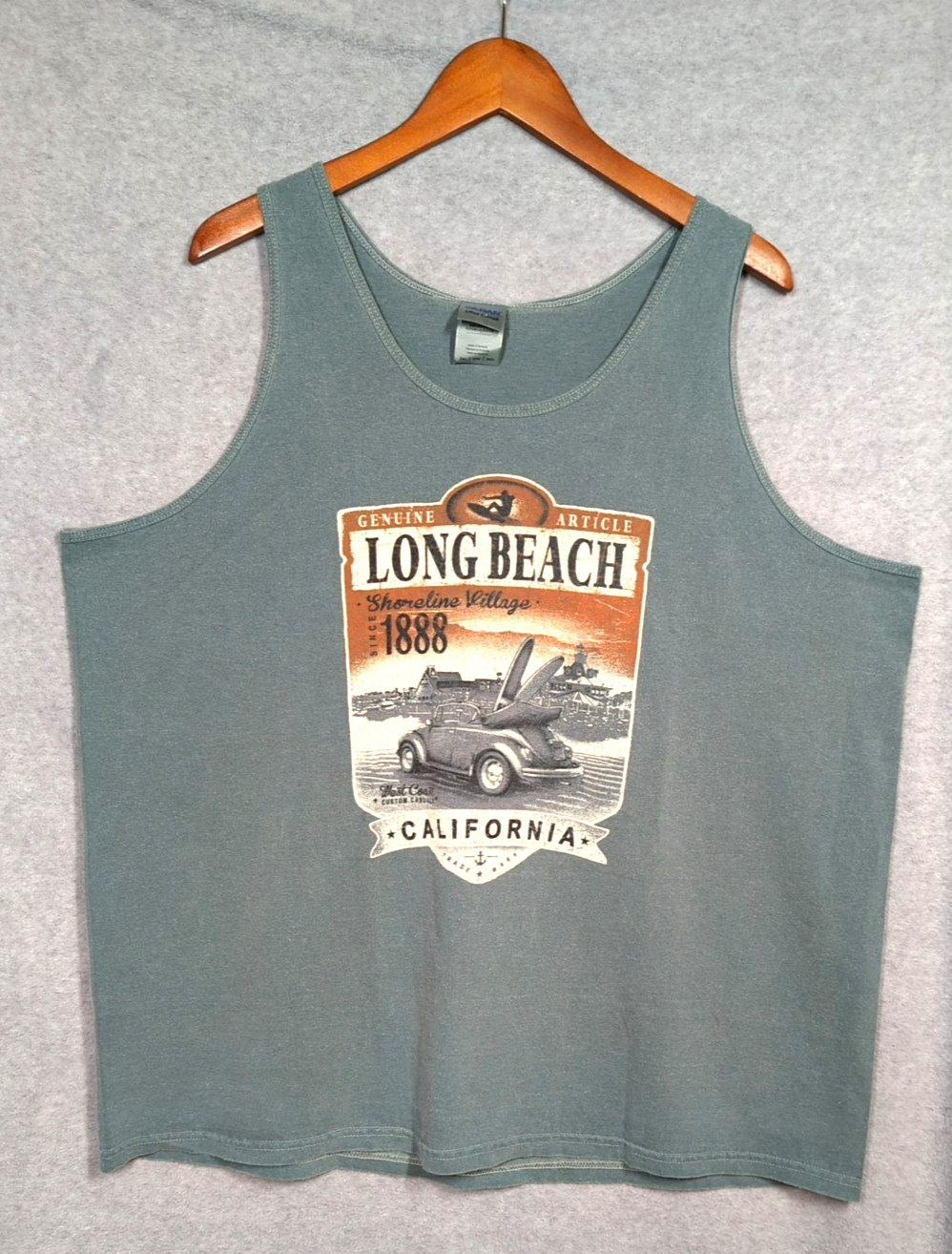 Vtg California Long Beach Muscle Tank 2XL Shoreline Village Surfer Boards in Car